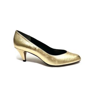 Vintage 1980s metallic gold vegan leather slip on party heels